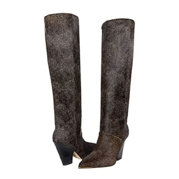 New Tory Burch Lila Knee High Spotted Calf Hair Boots Women’s Size 7 - Picture 2 of 11
